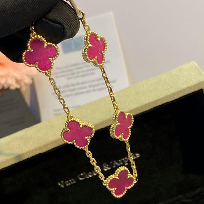 [Regalia Jewelry]CLOVER 5 MOTIFS PINK ENAMEL BRACELET