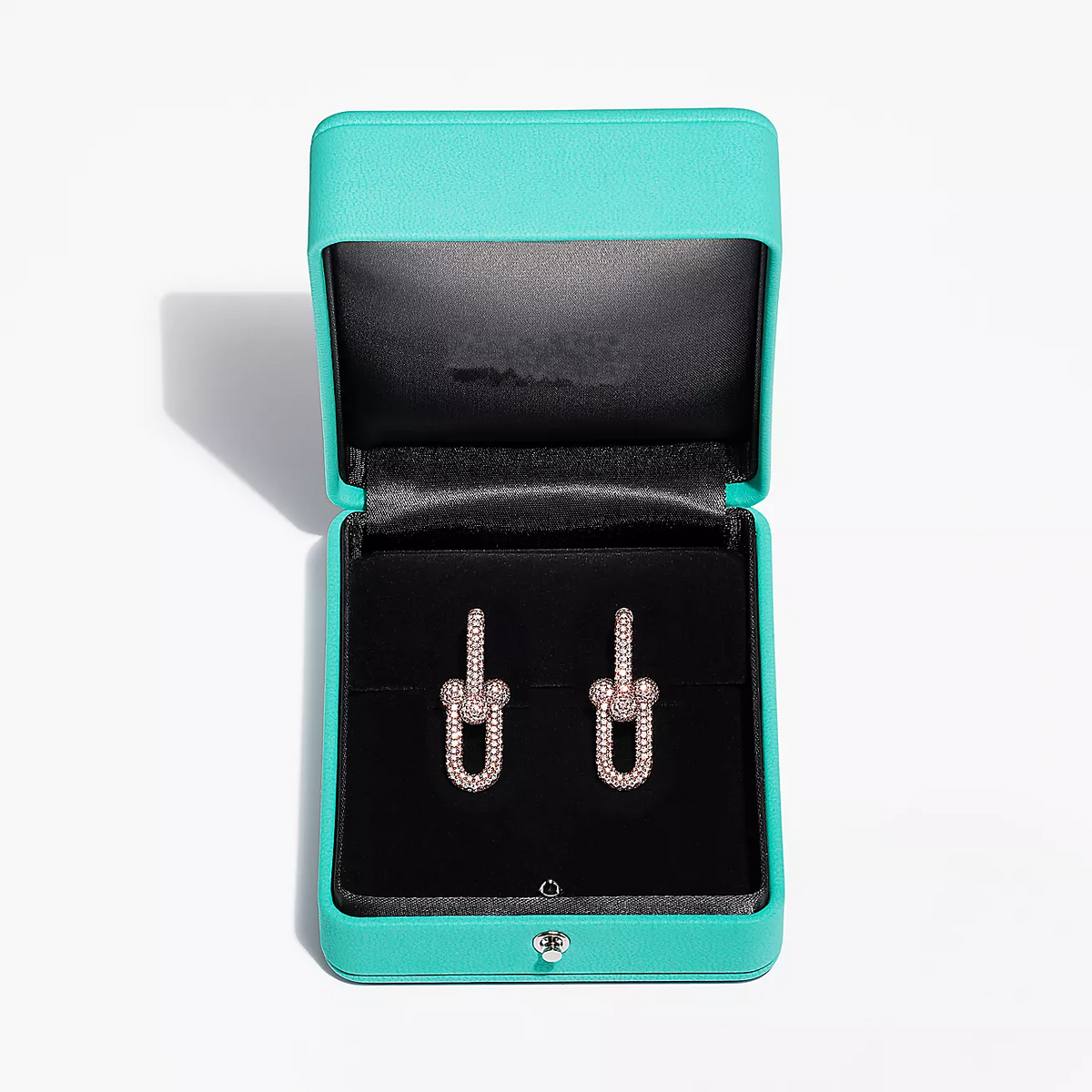 [Regalia Jewels]LARGE LINK EARRINGS PINK GOLD WITH PAVED DIAMONDS