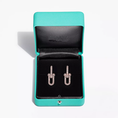 [Regalia Jewels]LARGE LINK EARRINGS PINK GOLD WITH PAVED DIAMONDS