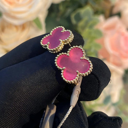 [Regalia Jewelry]NEW CLOVER 1 MOTIF PINK ENAMEL STUD EARRINGS