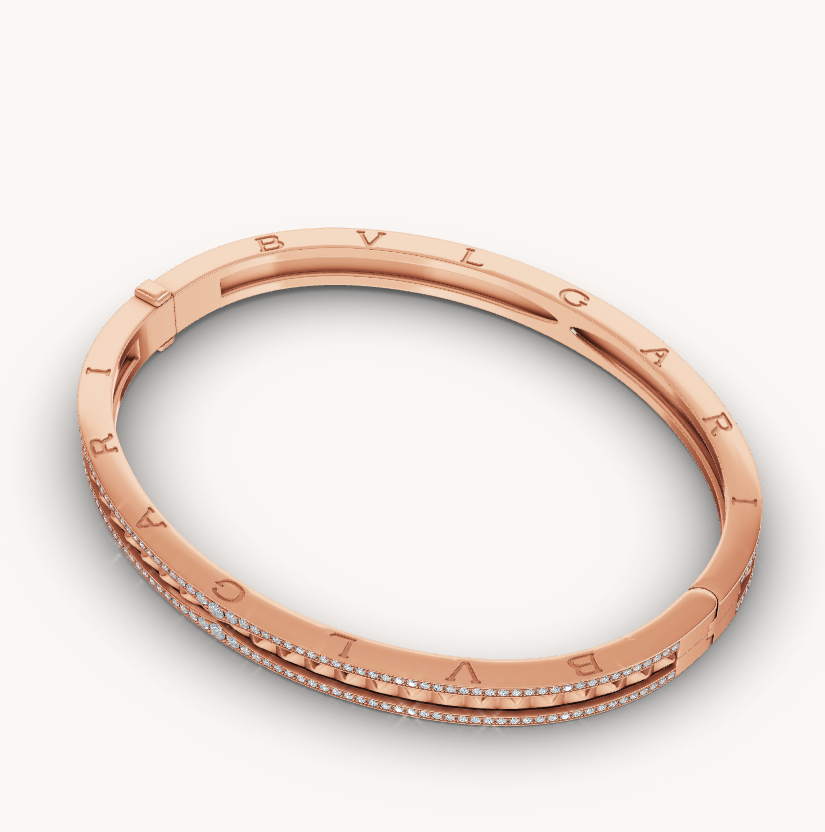 [Regalia Jewelry]ZERO 1 SPIRAL AND PAVED DIAMOND PINK GOLD BRACELET