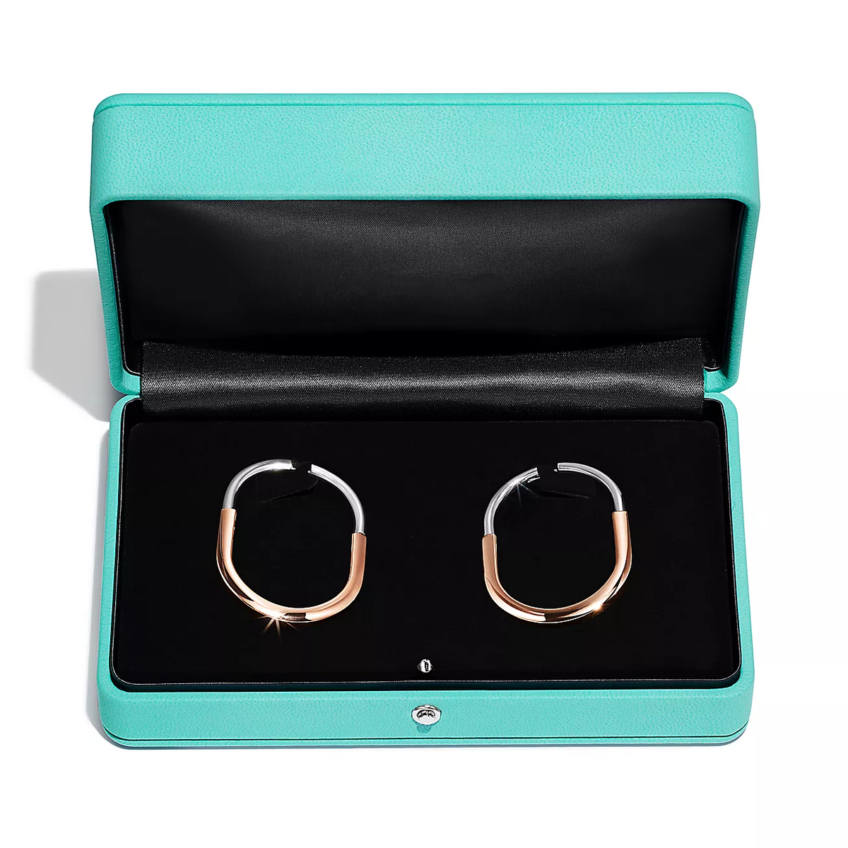[Regalia Jewels]LOCK EARRINGS ROSE AND WHITE GOLD DIAMONDS EXTRA LARGE