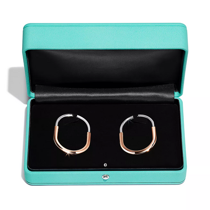 [Regalia Jewels]LOCK EARRINGS ROSE AND WHITE GOLD DIAMONDS EXTRA LARGE