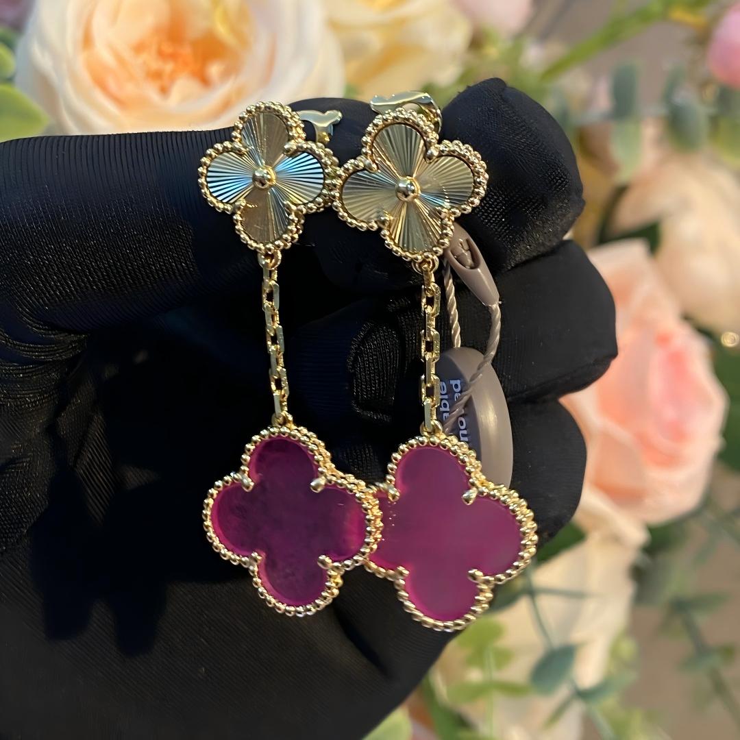 [Regalia Jewelry]NEW CLOVER 2 MOTIF PINK ENAMEL EARRINGS