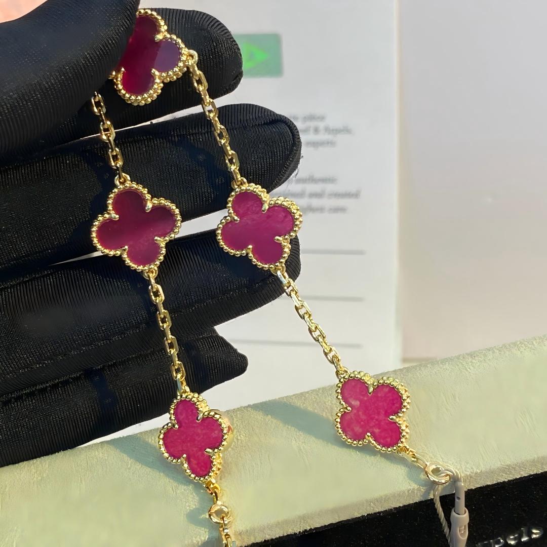 [Regalia Jewelry]CLOVER 5 MOTIFS PINK ENAMEL BRACELET
