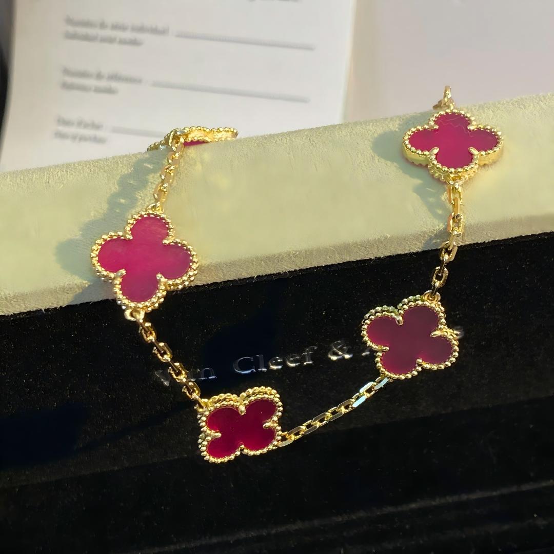 [Regalia Jewelry]CLOVER 5 MOTIFS PINK ENAMEL BRACELET