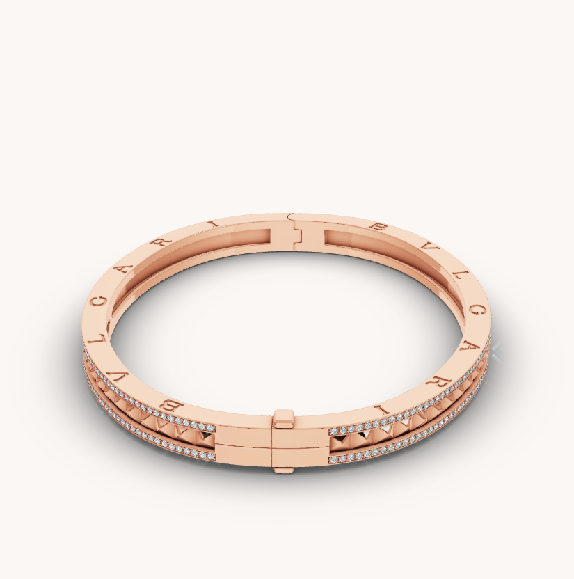 [Regalia Jewelry]ZERO 1 SPIRAL AND PAVED DIAMOND PINK GOLD BRACELET