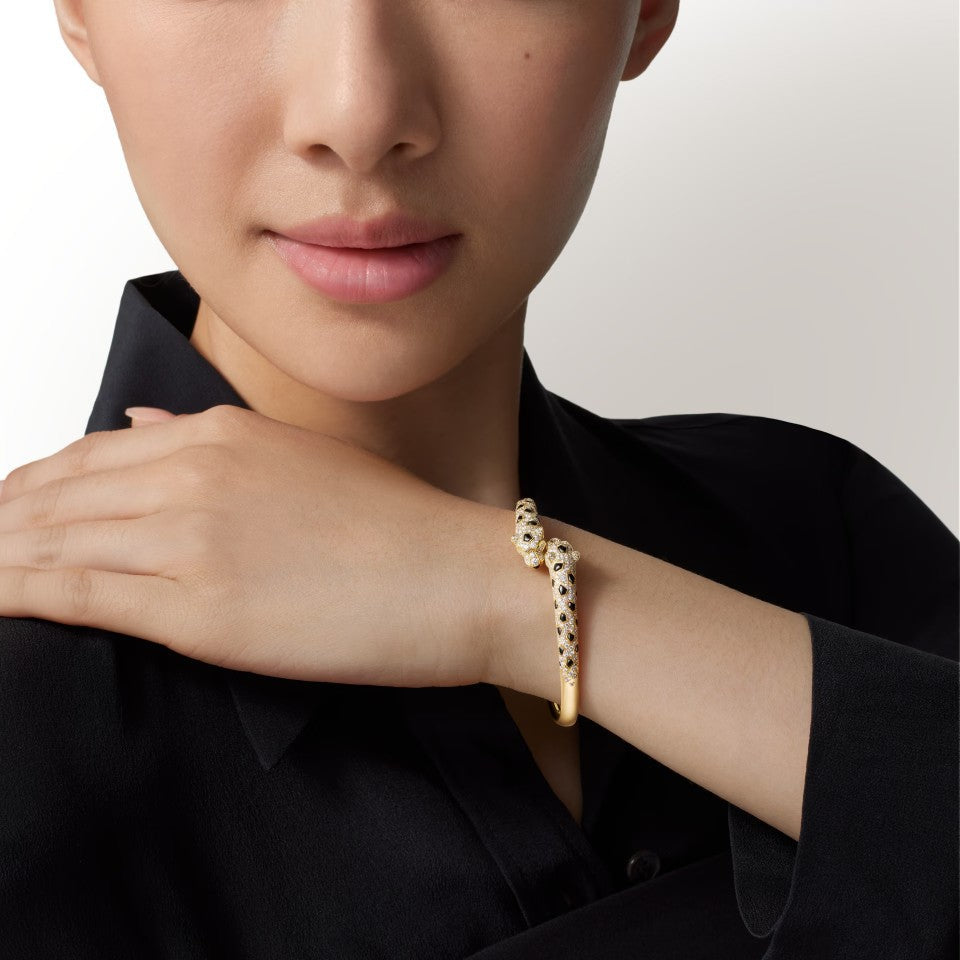 [Regalia Jewelry]PANTHERE DOUBLE HEADED HALF DIAMOND OPEN BRACELET