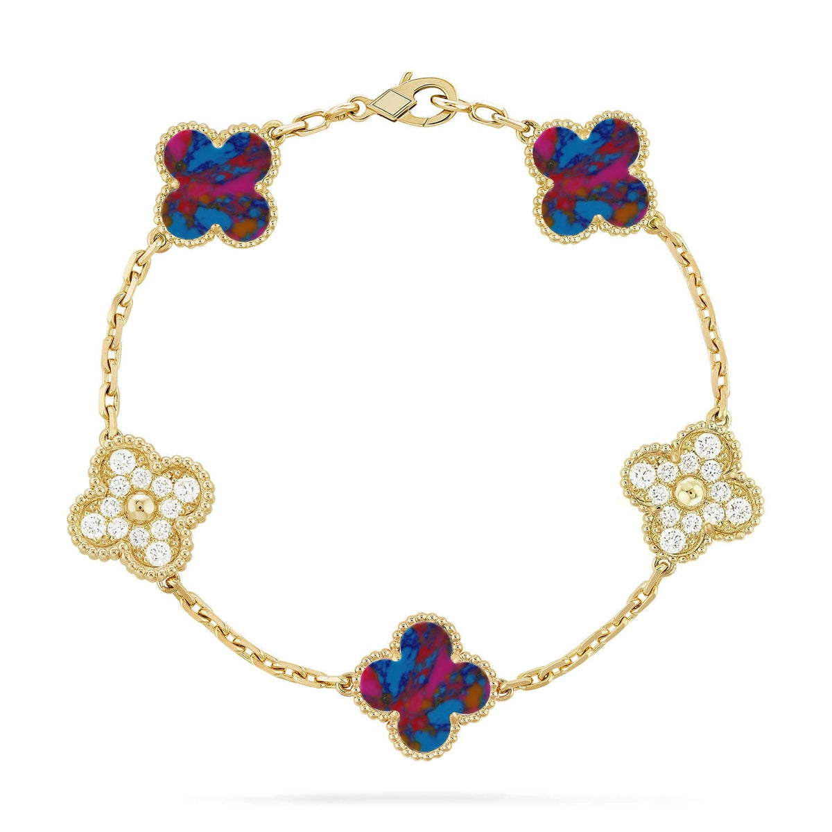 [Regalia Jewelry]CLOVER 5 MOTIF COLOR GEMSTONES BRACELET COLLECTION