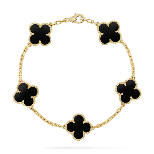 [Regalia Jewelry]CLOVER  5 MOTIFS BLACK ONYX BRACELET