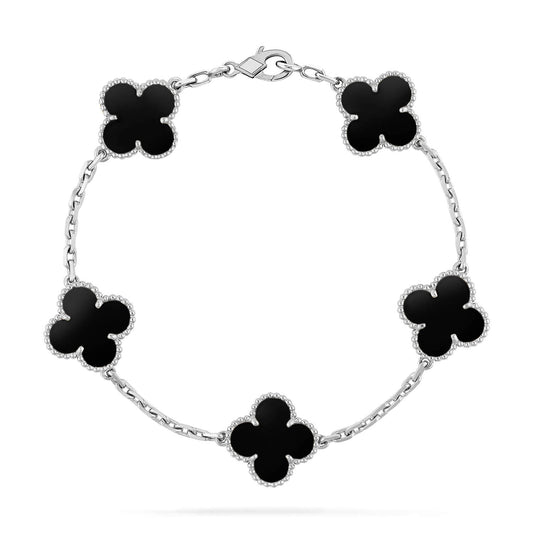 [Regalia Jewelry]CLOVER 5 MOTIF ONYXS  BRACELET SILVER