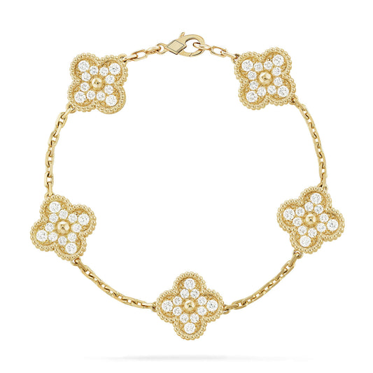 [Regalia Jewelry]CLOVER 5 MOTIFS  FULL DIAMOND BRACELET