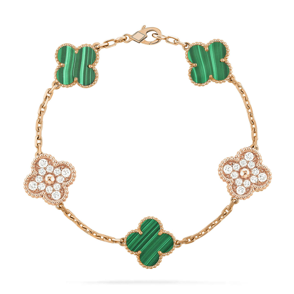 [Regalia Jewelry]CLOVER  5 MOTIF MALACHITE DIAMOND BRACELET