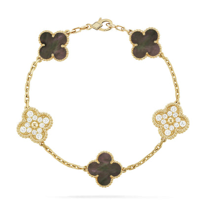 [Regalia Jewelry]CLOVER 5 MOTIF GRAY MOP DIAMOND BRACELET
