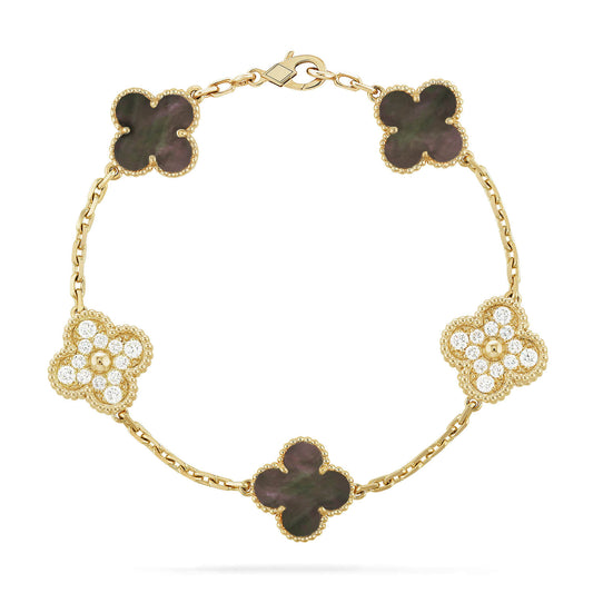 [Regalia Jewelry]CLOVER 5 MOTIF GRAY MOP DIAMOND BRACELET