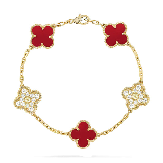 [Regalia Jewelry]CLOVER 5 MOTIFS CARNELIAN DIAMOND BRACELET