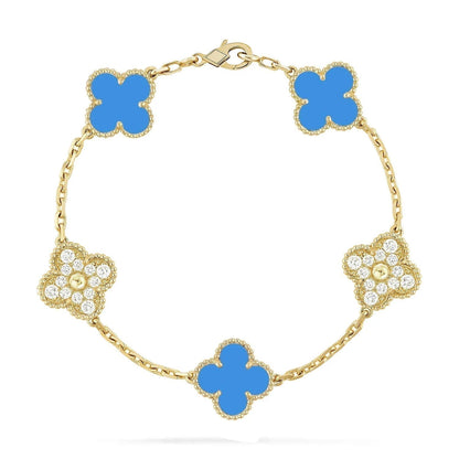 [Regalia Jewelry]CLOVER 5 MOTIF BLUE CHALCEDONY DIAMOND GOLD BRACELET