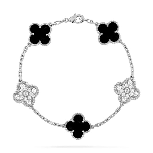 [Regalia Jewelry]CLOVER 5 MOTIF ONYXS DIAMOND BRACELET SILVER
