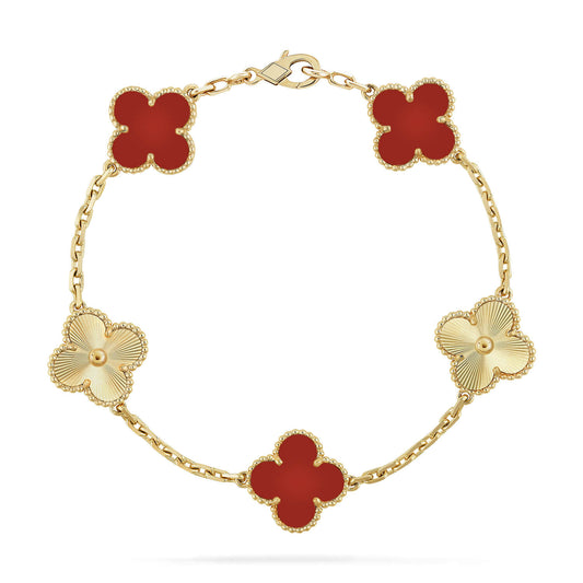 [Regalia Jewelry]CLOVER  5 MOTIFS CARNELIAN GOLD BRACELET