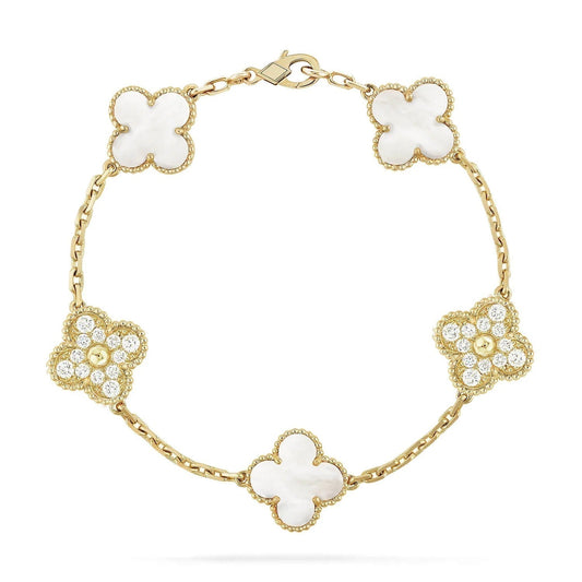[Regalia Jewelry]CLOVER BRACELET 5 MOTIF WHITE MOP DIAMOND