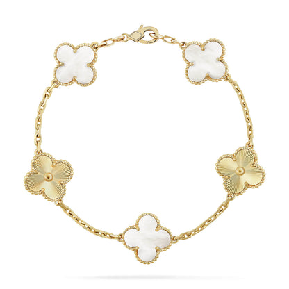 [Regalia Jewelry]CLOVER 5 MOTIF WHITE MOP LASER BRACELET
