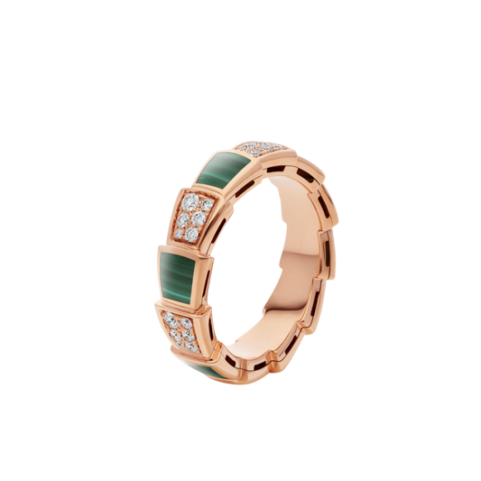 [Regalia Jewelry]SERPENTI RING PINK GOLD MALACHITE DIAMOND PAVED 4MM
