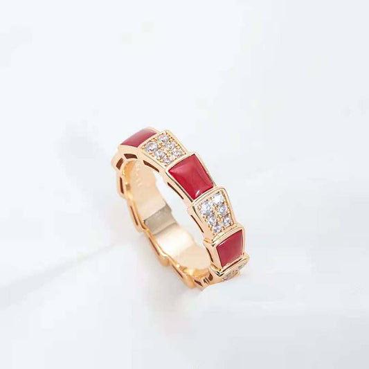 [Regalia Jewelry]SERPENTI RING PINK GOLD CARNELIAN DIAMOND PAVED 4MM
