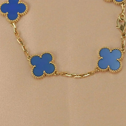 [Regalia Jewelry]CLOVER 5 MOTIFS BLUE AGATE BRACELET