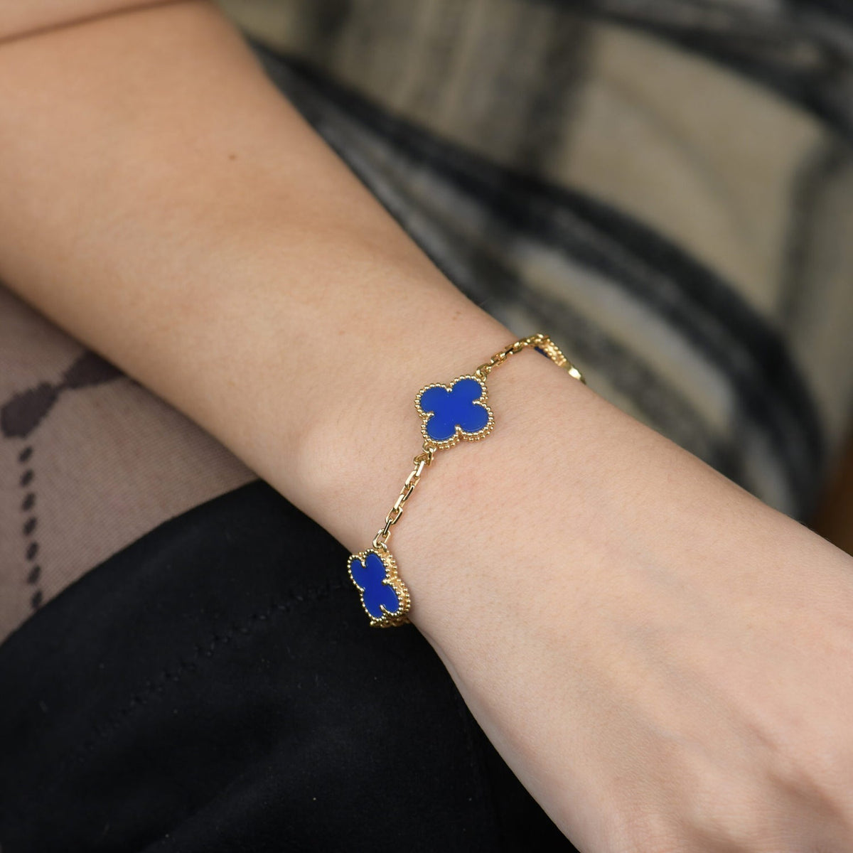 [Regalia Jewelry]CLOVER 5 MOTIFS BLUE AGATE BRACELET