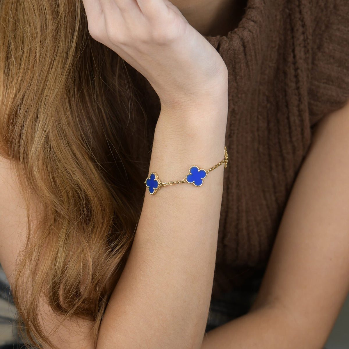 [Regalia Jewelry]CLOVER 5 MOTIFS BLUE AGATE BRACELET