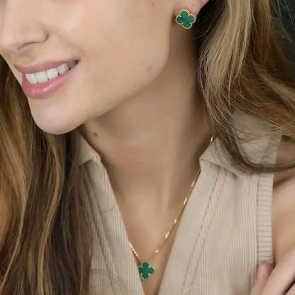 [Regalia Jewelry]CLOVER MINI 9.5MM MALACHITE  EARRINGS