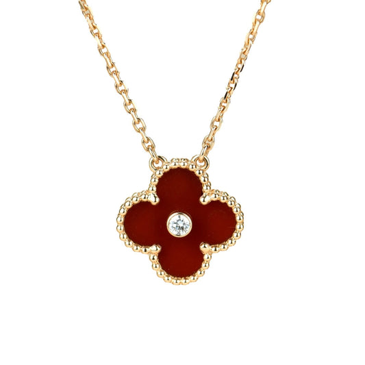 [Regalia Jewelry]CLOVER 15MM DIAMOND CARNELIAN NECKLACE