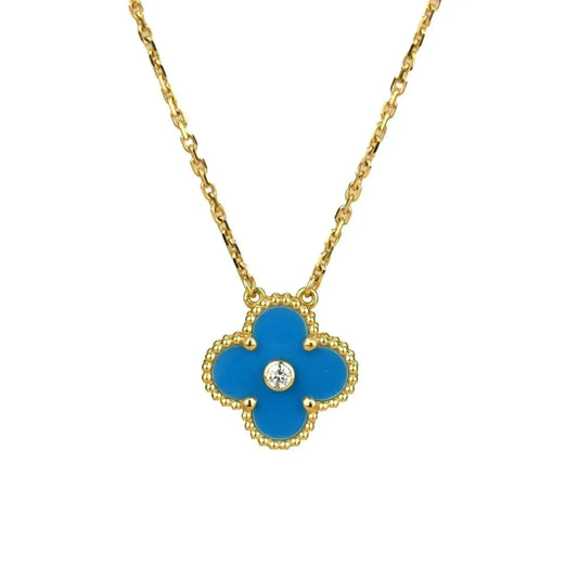 [Regalia Jewelry]CLOVER 15MM DIAMOND AND BLUE AGATE NECKLACE