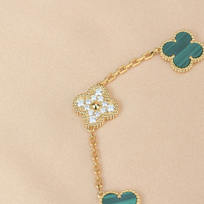 [Regalia Jewelry]CLOVER  5 MOTIF MALACHITE DIAMOND BRACELET
