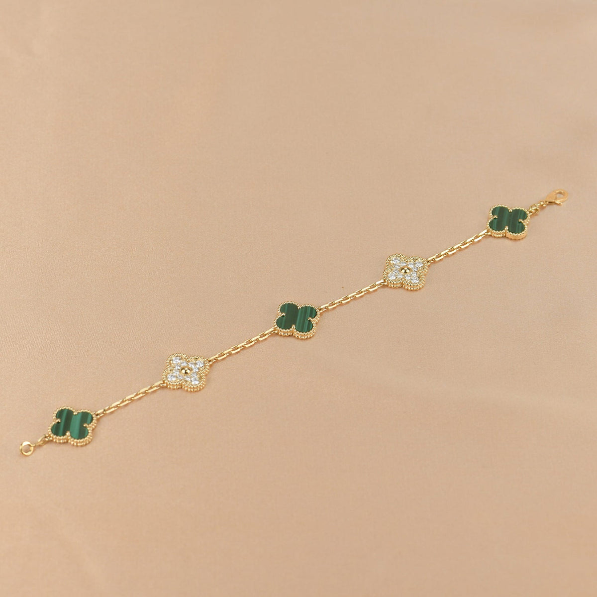 [Regalia Jewelry]CLOVER  5 MOTIF MALACHITE DIAMOND BRACELET