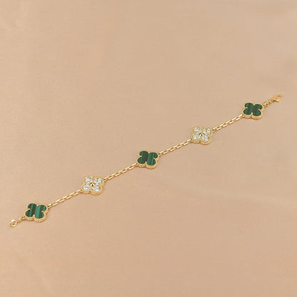 [Regalia Jewelry]CLOVER  5 MOTIF MALACHITE DIAMOND BRACELET