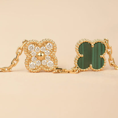 [Regalia Jewelry]CLOVER  5 MOTIF MALACHITE DIAMOND BRACELET
