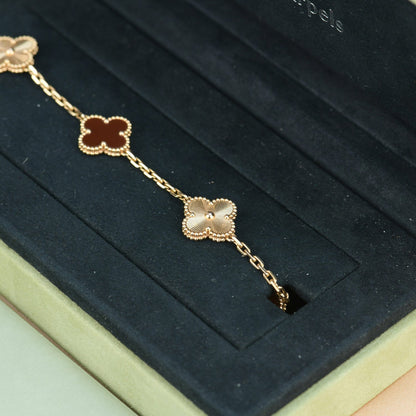 [Regalia Jewelry]CLOVER  5 MOTIFS CARNELIAN GOLD BRACELET