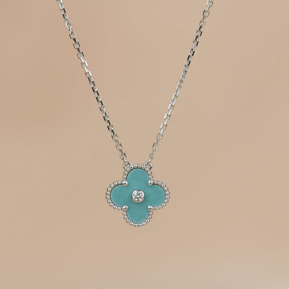 [Regalia Jewelry]CLOVER 15MM DIAMOND SVRES PORCELAIN  NECKLACE SILVER