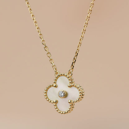 [Regalia Jewelry]CLOVER 15MM DIAMOND GOLD MOTHER OF PEARL NECKLACE