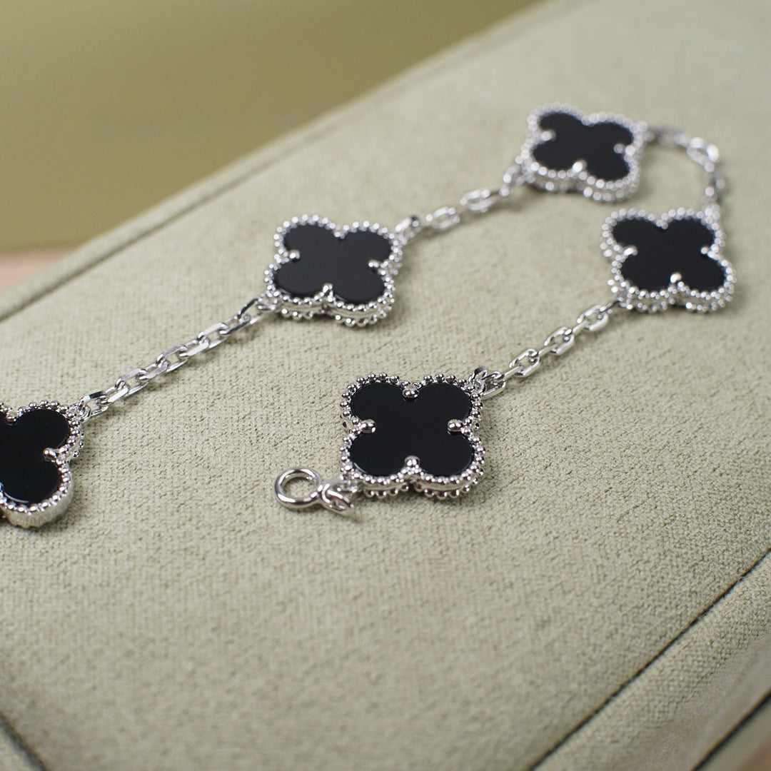 [Regalia Jewelry]CLOVER 5 MOTIF ONYXS  BRACELET SILVER
