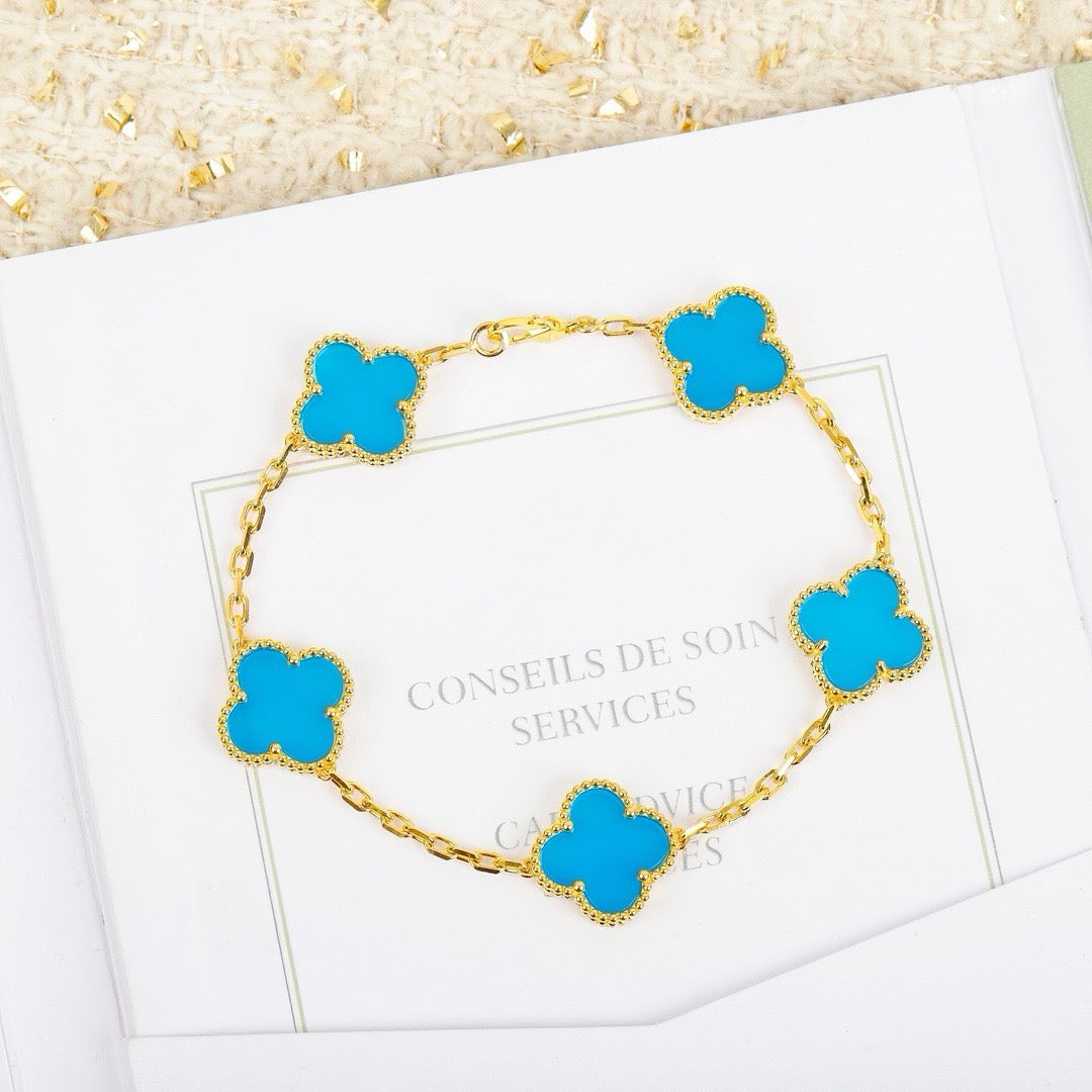 [Regalia Jewelry]CLOVER 5 MOTIFS TURQUOISE BRACELET