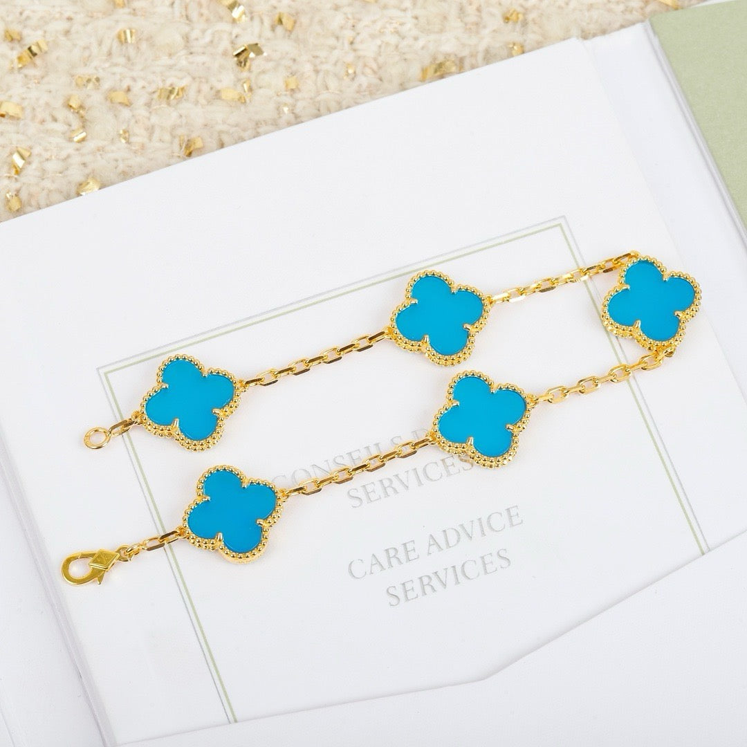 [Regalia Jewelry]CLOVER 5 MOTIFS TURQUOISE BRACELET
