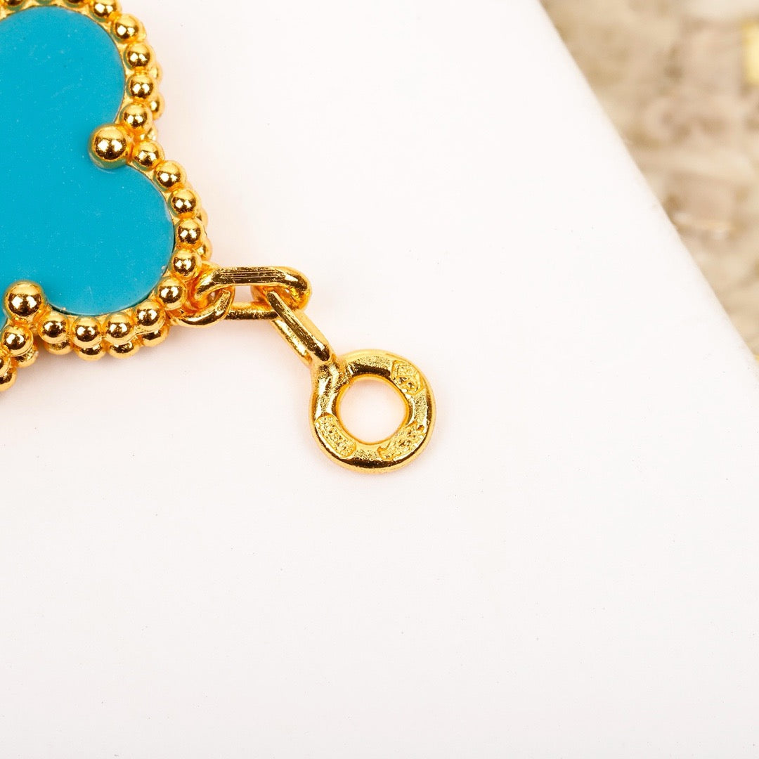 [Regalia Jewelry]CLOVER 5 MOTIF TURQUOISE DIAMOND GOLD BRACELET