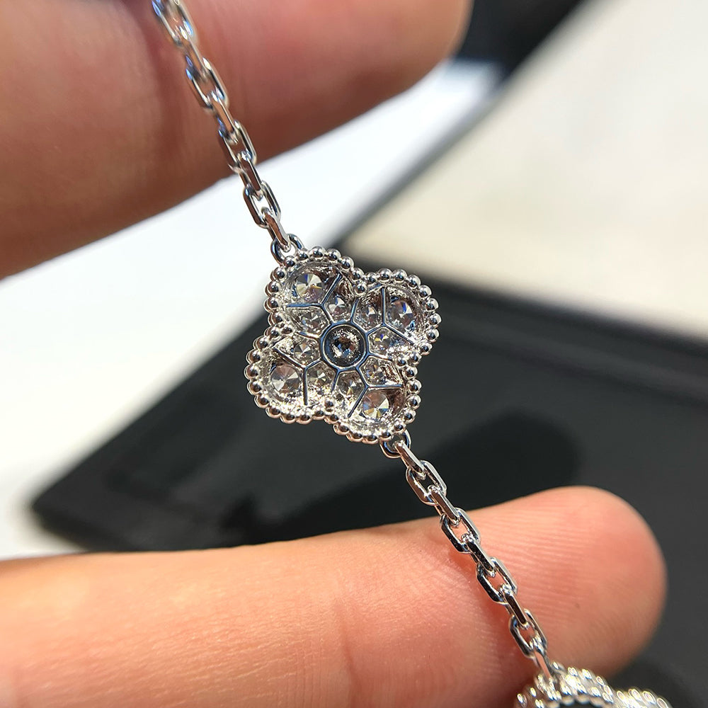 [Regalia Jewelry]CLOVER 5 MOTIF ONYXS DIAMOND BRACELET SILVER