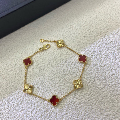 [Regalia Jewelry]CLOVER 6 MOTIF RED AGATE LASER BRACELET