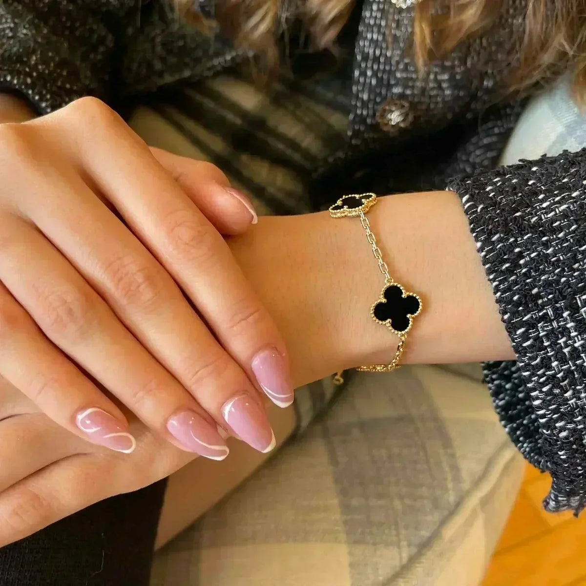 [Regalia Jewelry]CLOVER  5 MOTIFS BLACK ONYX BRACELET