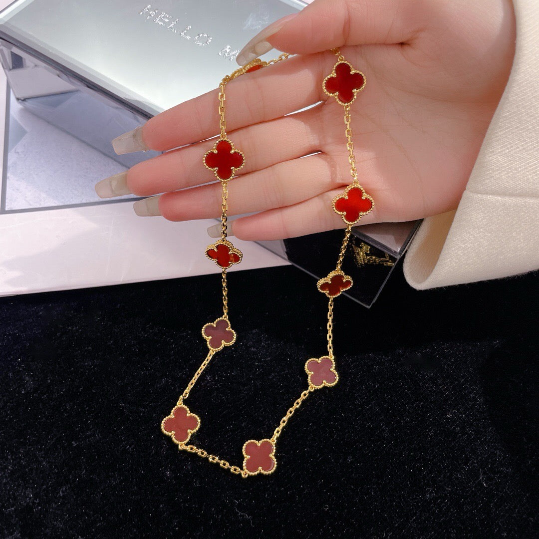 [Regalia Jewelry]CLOVERS THE  10-MOTIFS CARNELIAN NECKLACE