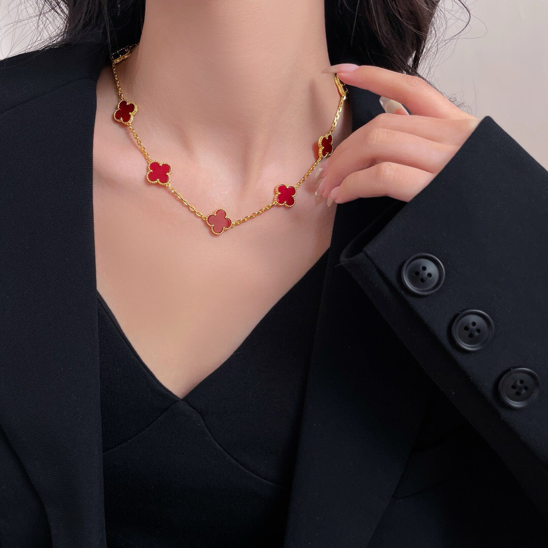 [Regalia Jewelry]CLOVERS THE  10-MOTIFS CARNELIAN NECKLACE