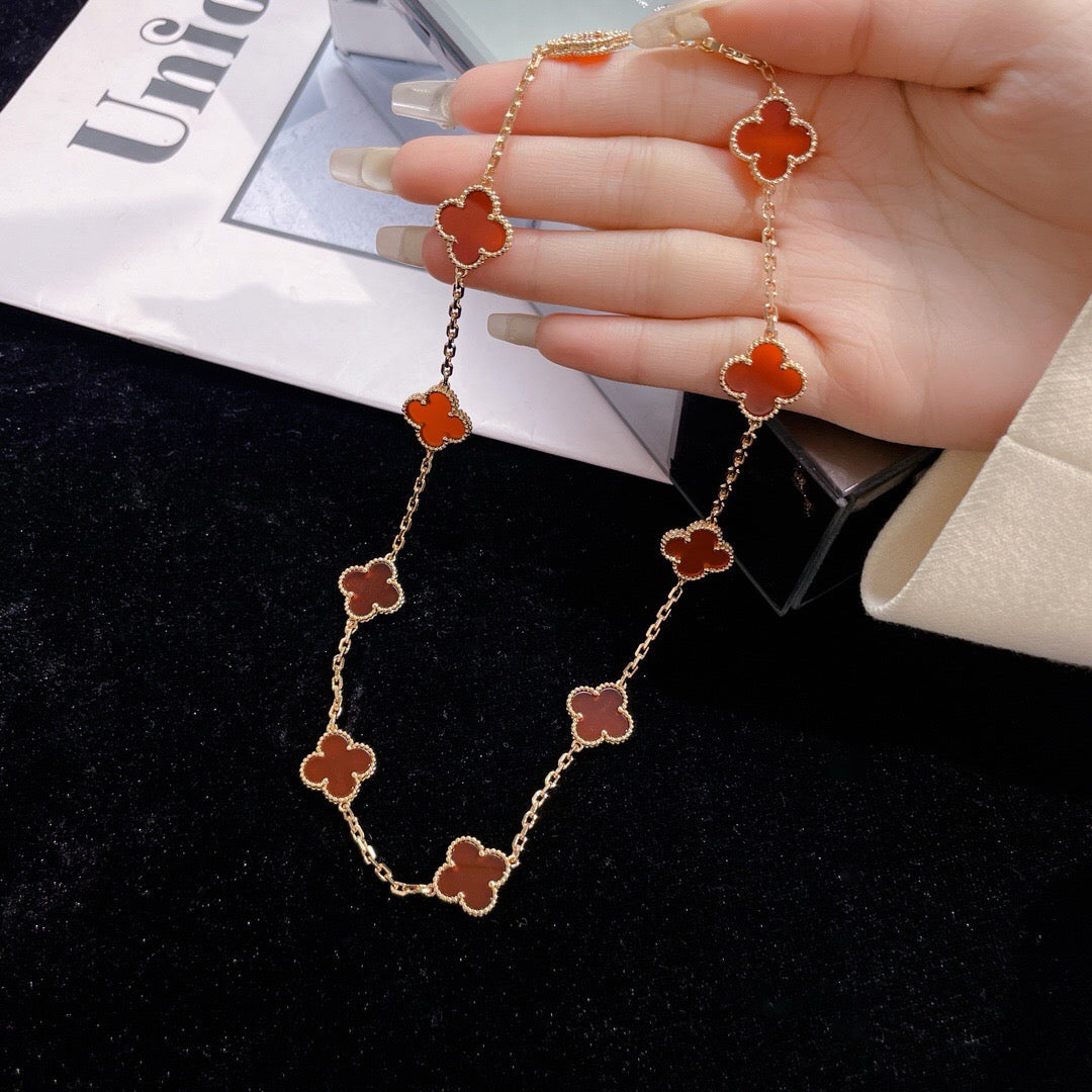 [Regalia Jewelry]CLOVERS THE  10-MOTIFS CARNELIAN NECKLACE